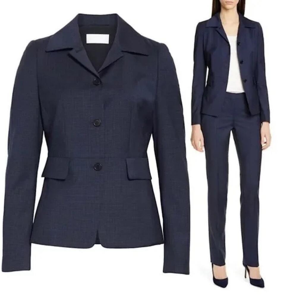 Hugo BOSS Jarera 100% Virgin Wool Tonal Plaid Fitted Blazer in Blue US 8 NWT